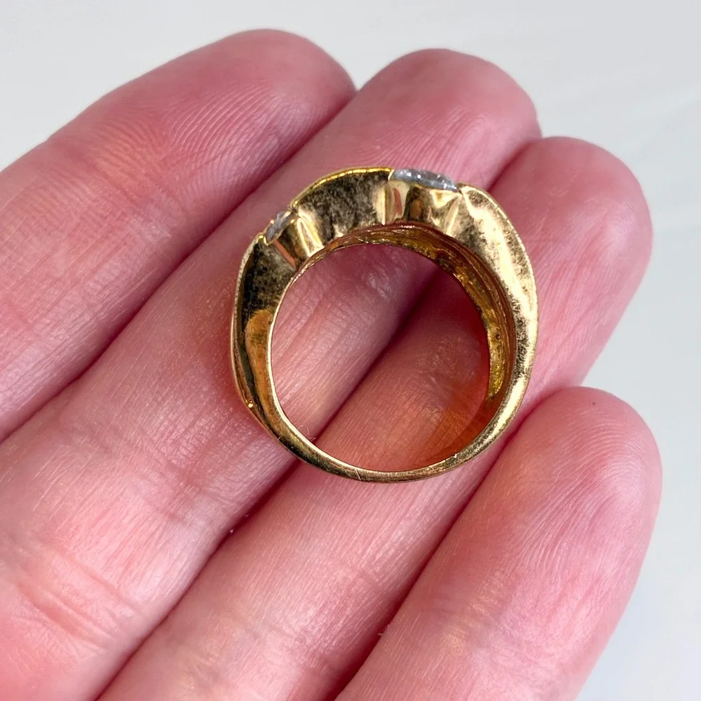 Vintage Ring Gold Tone Chunky Clear Stone Statement Multi Row Tiered Size 6.5